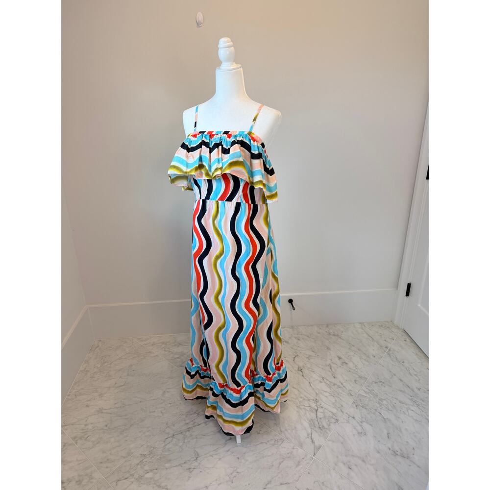 FARM Rio Wavy Stripe Ruffle Sleeveless Maxi Dress Large - Picture 5 of 12